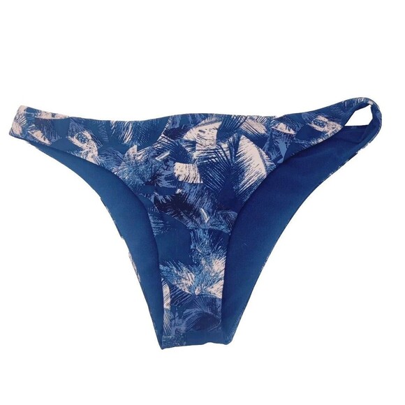 Roxy Bikini Bottom Blue Tropical Leaves Swim Suit Size Large Bottoms ONLY No Top - Picture 1 of 6